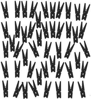 Hobby mini knijpertjes - 50x stuks - van hout / metaal - zwart - 3,5 cm