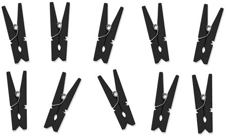 Hobby mini knijpertjes - 60x stuks - van hout / metaal - zwart - 3,5 cm