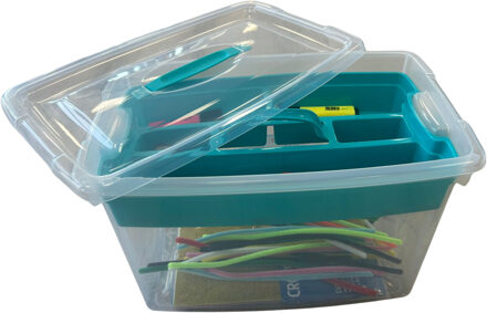 Hobby opbergbox - 22L - blauw - 29 x 45 x 28 cm - met inlegtray - knutselspullen opbergen