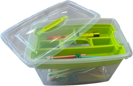 Hobby opbergbox - 22L - groen - 29 x 45 x 28 cm - met inlegtray - knutselspullen opbergen