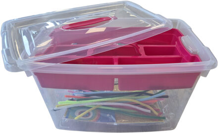 Hobby opbergbox - 22L - roze - 29 x 45 x 28 cm - met inlegtray - knutselspullen opbergen