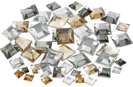 Hobby plak diamantjes mix - goud/zilver - 360x - vierkant - diverse formaten - DIY strass steentjes