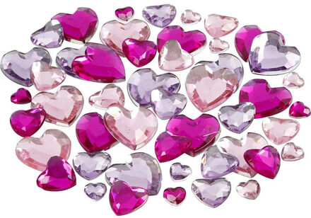 Hobby plak diamantjes mix - roze - 504x - hartjes - diverse formaten - DIY strass steentjes