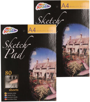 Hobby schetsboek/tekenboek - 2x - 80 vellen - A4 formaat - blanco papier - Teken boeken