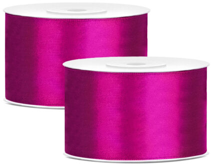 Hobby Sierlint satijn - 2x - Fuchsia - 25 meter - cadeaulint - satijnlint/sierlinten
