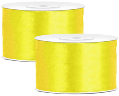 Hobby Sierlint satijn - 2x - Geel - 25 meter - cadeaulint - satijnlint/sierlinten