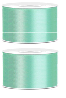 Hobby Sierlint satijn - 2x - Mint groen - 25 meter - cadeaulint - satijnlint/sierlinten