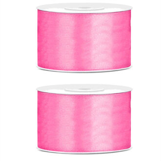 Hobby Sierlint satijn - 2x - Roze - 25 meter - cadeaulint - satijnlint/sierlinten