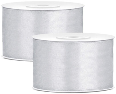 Hobby Sierlint satijn - 2x - Zilver - 25 meter - cadeaulint - satijnlint/sierlinten