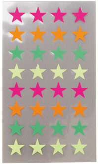 Hobby stickers - 128x stuks - sterren neon kleuren - sticker etiketten - dia 18 mm