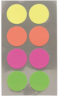 Hobby stickers - 32x stuks - D25 mm - neon kleuren ronde stickers - Kantoor stickers - Scrapbook - Stickers Multikleur