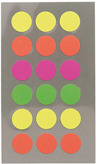 Hobby stickers - 72x stuks - D15 mm - neon kleuren ronde stickers - Kantoor stickers - Scrapbook - Stickers Multikleur