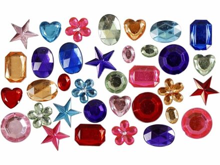 Hobby strasstenen - 50x - mix 15 gram - gekleurd - verschillende vormen - hobbysteentjes Multi
