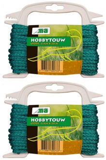 Hobby touw/draad - 2x - 4 mm x 20 meter - groen - bindtouw