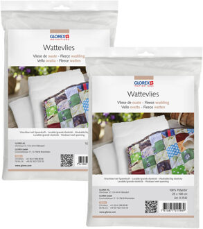 Hobby vulmateriaal wattevlies plakaat - 2x - wasbaar - kussens/kleding - 25 x 100 cm - polyester