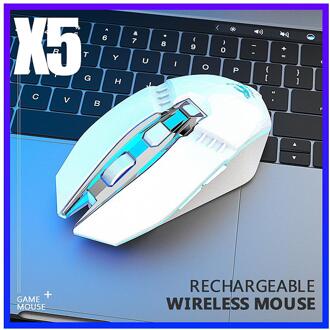 Hobbylane X5 Draadloze Gaming Muis Oplaadbare 500 Mah Batterij Bluetooth 3.0 + 5.0 + 2.4G Mouse Verstelbare Dpi Voor laptop Pc Mac D35 wit