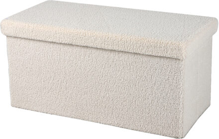 Hocker bankje - poef XXL - opbergbox - creme wit - noppen wol look - 76 x 38 x 38 cm