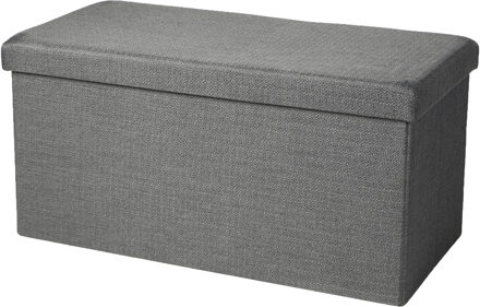 Hocker bankje - poef XXL - opbergbox - grijs - polyester/mdf - 76 x 38 x 38 cm - Poefs