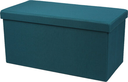 Hocker bankje - poef XXL - opbergbox - zeeblauw - polyester/mdf - 76 x 38 x 38 cm - Poefs