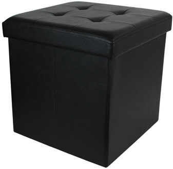 Hocker/poef Essestiel - opvouwbaar - zwart - opbergen - MDF/polyester - 37 x 37 cm