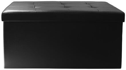 Hocker/poef Essestiel - opvouwbaar - zwart - opbergen - MDF/polyester - 76 x 37 cm