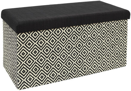 Hocker/poef opvouwbaar - donkerbruin/zwart - braided - polyester - 76 x 38 cm
