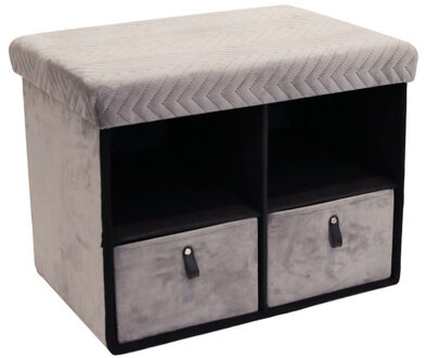 Hocker/poef opvouwbaar - grijs - velvet - met lades - polyester - 50 x 38 cm