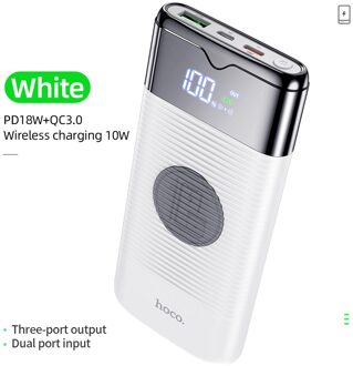 Hoco Power Bank 10000Mah Draadloze Oplader Power Bank Pd + QC3.0 18W Snel Opladen Usb Powerbank Externe Batterij voor Iphone Xiaomi wit
