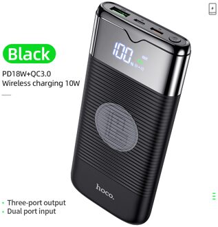 Hoco Power Bank 10000Mah Draadloze Oplader Power Bank Pd + QC3.0 18W Snel Opladen Usb Powerbank Externe Batterij voor Iphone Xiaomi zwart