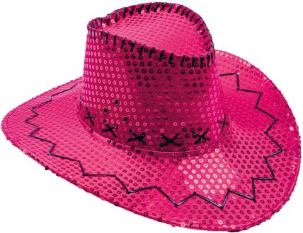 Hoed Cowboy Sequin Fuchsia Roze