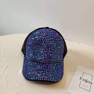 Hoed Dames Koreaanse Mode Lente Rhinestone Mesh Cap Vrouwen Persoonlijkheid Alle-Wedstrijd Vrouwelijke Baseball Caps Piekte Zon Hoeden Blauw