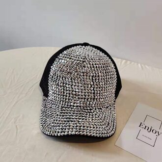 Hoed Dames Koreaanse Mode Lente Rhinestone Mesh Cap Vrouwen Persoonlijkheid Alle-Wedstrijd Vrouwelijke Baseball Caps Piekte Zon Hoeden zilver wit
