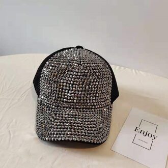 Hoed Dames Koreaanse Mode Lente Rhinestone Mesh Cap Vrouwen Persoonlijkheid Alle-Wedstrijd Vrouwelijke Baseball Caps Piekte Zon Hoeden zilver zwart