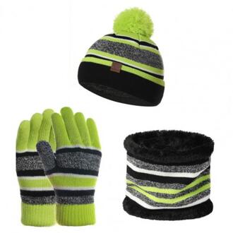Hoed En Handschoenen Multi-Delige Set Hoed Kids Winter Wollen Garen Gebreide Pompom Hoed Beanie Sjaal Handschoenen Warm set Hoeden Neck Kids groen