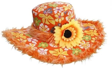 Hoed Ibiza met zonnebloem oranje