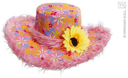 Hoed Ibiza met zonnebloem roze
