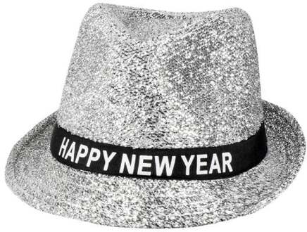 hoed Sparkling 'Happy New Year' unisex zilver one size Zilverkleurig