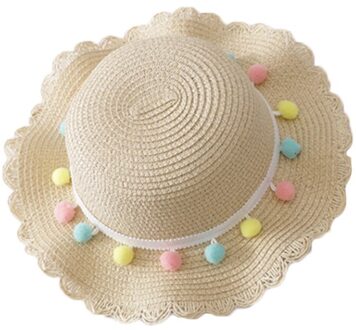 Hoed Tas Set Golvend Stro Hoeden Gekleurde Ballen Cap Enkele Schoudertas voor Kinderen Lente Zomer Strand LMH66 Beige