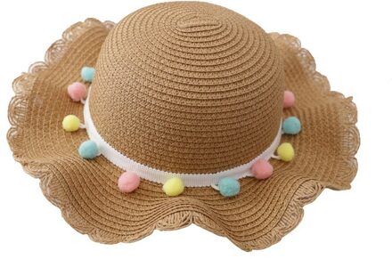 Hoed Tas Set Golvend Stro Hoeden Gekleurde Ballen Cap Enkele Schoudertas voor Kinderen Lente Zomer Strand LMH66 khaki