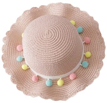 Hoed Tas Set Golvend Stro Hoeden Gekleurde Ballen Cap Enkele Schoudertas voor Kinderen Lente Zomer Strand LMH66 Roze
