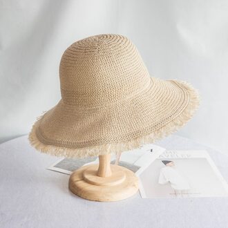 Hoed Vrouw Zomer Strohoed Vrouw Vouwen Outdoor Zonnescherm Hoed Harige Rand Uitgeholde Strand Hoeden Vrouwen Mode Elegante cap Beige