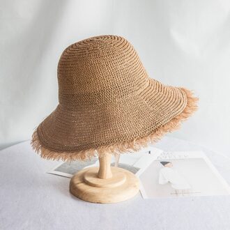 Hoed Vrouw Zomer Strohoed Vrouw Vouwen Outdoor Zonnescherm Hoed Harige Rand Uitgeholde Strand Hoeden Vrouwen Mode Elegante cap bruin