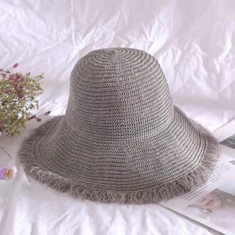 Hoed Vrouw Zomer Strohoed Vrouw Vouwen Outdoor Zonnescherm Hoed Harige Rand Uitgeholde Strand Hoeden Vrouwen Mode Elegante cap grijs