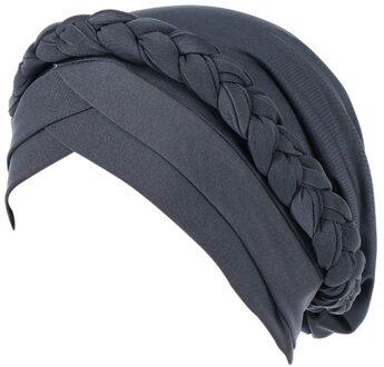 Hoed Vrouwen India Hoed Moslim Effen Een Staart Chemo Beanie Sjaal Tulband Warme Wrap Cap a415 grijs