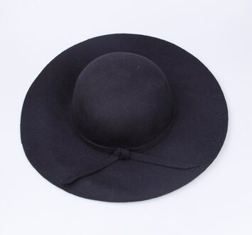 Hoeden voor Vrouwen Vintage Wolvilt Samenpersbare Wide Brim Cloche Floppy Top Caps zwart