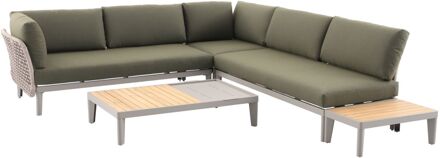 Hoekbank Bari - Aluminium/teak - Taupegrijs - 5 Personen