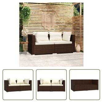 hoekbank bruin PE-rattan - 140 x 70 x 60.5 cm - waterdicht - incl - kussens - montage vereist - 2 x