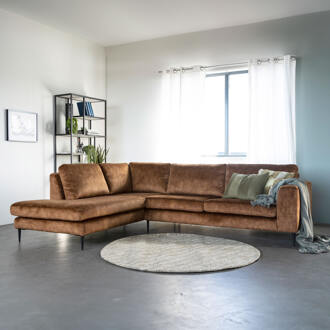 Hoekbank 'Kirsten' Links, Velvet, kleur camel