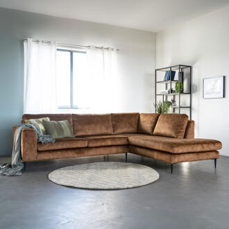 Hoekbank 'Kirsten' Links, Velvet, kleur camel