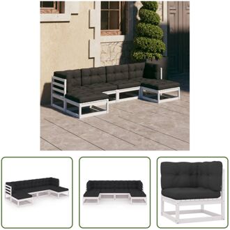 Hoekbank Lounge Grenenhout - Wit - 70x70x67 cm - Inclusief kussens - The Living Store